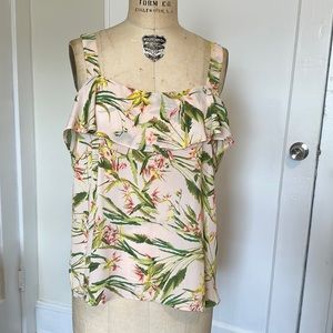 Violet + Claire, Palm Leaf, Flutter Sleeve Chiffon Blouse, size L large